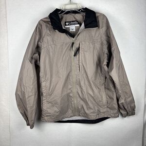 Columbia Men’s Rain Coat Jacket Medium Lightweight Zip In Hood Tan